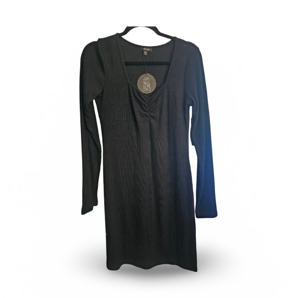 MITTOSHOP NWT Black Sweetheart Neckline Ribbed Dress L/S - L